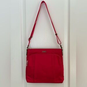Tumi Red Nylon Crossbody w/Silver and Leather Hardware. Pristine Condition. NWOT